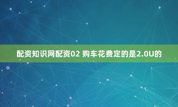 配资知识网配资02 购车花费定的是2.0U的