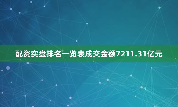 配资实盘排名一览表成交金额7211.31亿元